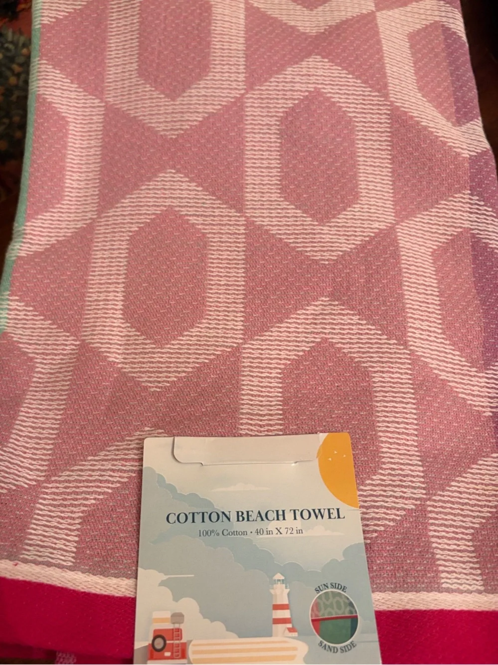 Cotton Beach Towel in Pink and White Stripes